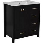 Meuble-lavabo de salle de bain en bois et MDF avec évier en céramique et portes à fermeture amortie 30'' L x 33,8'' H