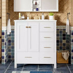 Meuble-lavabo de salle de bain en bois et MDF avec évier en céramique et portes à fermeture amortie 30'' L x 33,8'' H