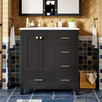 Meuble-lavabo de salle de bain en bois et MDF avec évier en céramique et portes à fermeture amortie 30'' L x 33,8'' H