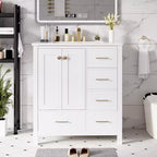 Meuble-lavabo de salle de bain en bois et MDF avec évier en céramique et portes à fermeture amortie 30'' L x 33,8'' H
