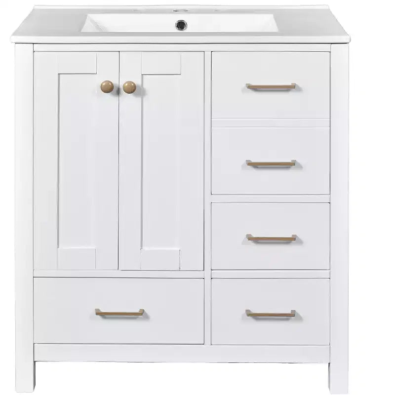 Meuble-lavabo de salle de bain en bois et MDF avec évier en céramique et portes à fermeture amortie 30'' L x 33,8'' H