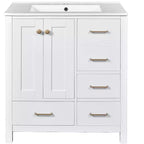 Meuble-lavabo de salle de bain en bois et MDF avec évier en céramique et portes à fermeture amortie 30'' L x 33,8'' H