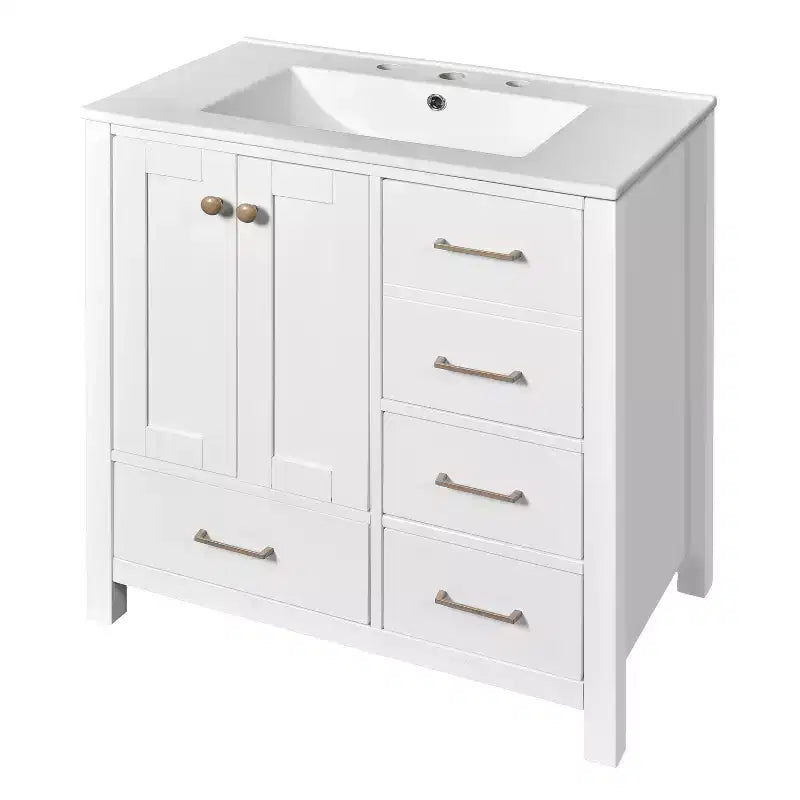 Meuble-lavabo de salle de bain en bois et MDF avec évier en céramique et portes à fermeture amortie 30'' L x 33,8'' H