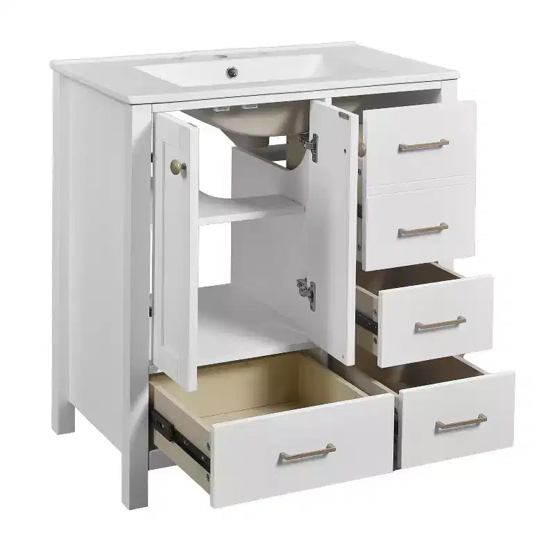 Meuble-lavabo de salle de bain en bois et MDF avec évier en céramique et portes à fermeture amortie 30'' L x 33,8'' H