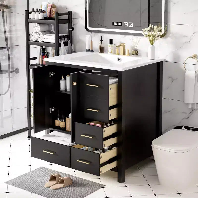 Meuble-lavabo de salle de bain en bois et MDF avec évier en céramique et portes à fermeture amortie 30'' L x 33,8'' H