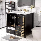 Meuble-lavabo de salle de bain en bois et MDF avec évier en céramique et portes à fermeture amortie 30'' L x 33,8'' H