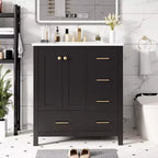Meuble-lavabo de salle de bain en bois et MDF avec évier en céramique et portes à fermeture amortie 30'' L x 33,8'' H