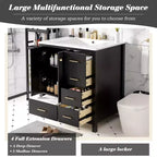 Meuble-lavabo de salle de bain en bois et MDF avec évier en céramique et portes à fermeture amortie 30'' L x 33,8'' H