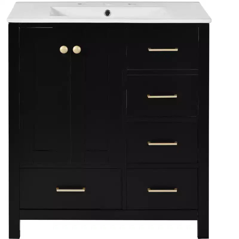 Meuble-lavabo de salle de bain en bois et MDF avec évier en céramique et portes à fermeture amortie 30'' L x 33,8'' H