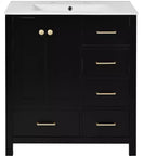 Meuble-lavabo de salle de bain en bois et MDF avec évier en céramique et portes à fermeture amortie 30'' L x 33,8'' H