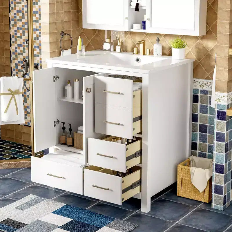 Meuble-lavabo de salle de bain en bois et MDF avec évier en céramique et portes à fermeture amortie 30'' L x 33,8'' H
