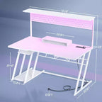 Bureau gaming en MDF et métal avec étagère, panneau perforé et éclairage RGB 55''L x 54.33''H