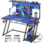 Bureau gaming en MDF et métal avec étagère, panneau perforé et éclairage RGB 55''L x 54.33''H