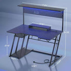Bureau gaming en MDF et métal avec étagère, panneau perforé et éclairage RGB 55''L x 54.33''H