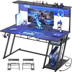 Bureau gaming en MDF et métal avec étagère, panneau perforé et éclairage RGB 55''L x 54.33''H