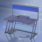 Bureau gaming en MDF et métal avec étagère, panneau perforé et éclairage RGB 55''L x 54.33''H