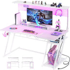 Bureau gaming en MDF et métal avec étagère, panneau perforé et éclairage RGB 55''L x 54.33''H