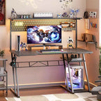 Besiost Gaming Desk with Charging Station, Computer Desk with Hutch and Pegboard
