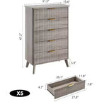 Commode à 5 tiroirs cannelée en MDF 80 cm (L) x 120 cm (H)