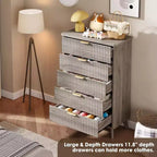 Commode à 5 tiroirs cannelée en MDF 80 cm (L) x 120 cm (H)