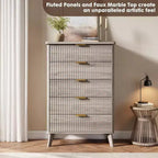 Commode à 5 tiroirs cannelée en MDF 80 cm (L) x 120 cm (H)
