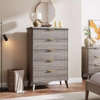 Commode à 5 tiroirs cannelée en MDF 80 cm (L) x 120 cm (H)