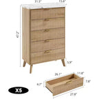 Commode à 5 tiroirs cannelée en MDF 80 cm (L) x 120 cm (H)