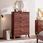 Commode à 5 tiroirs cannelée en MDF 80 cm (L) x 120 cm (H)