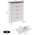 Commode à 5 tiroirs cannelée en MDF 80 cm (L) x 120 cm (H)