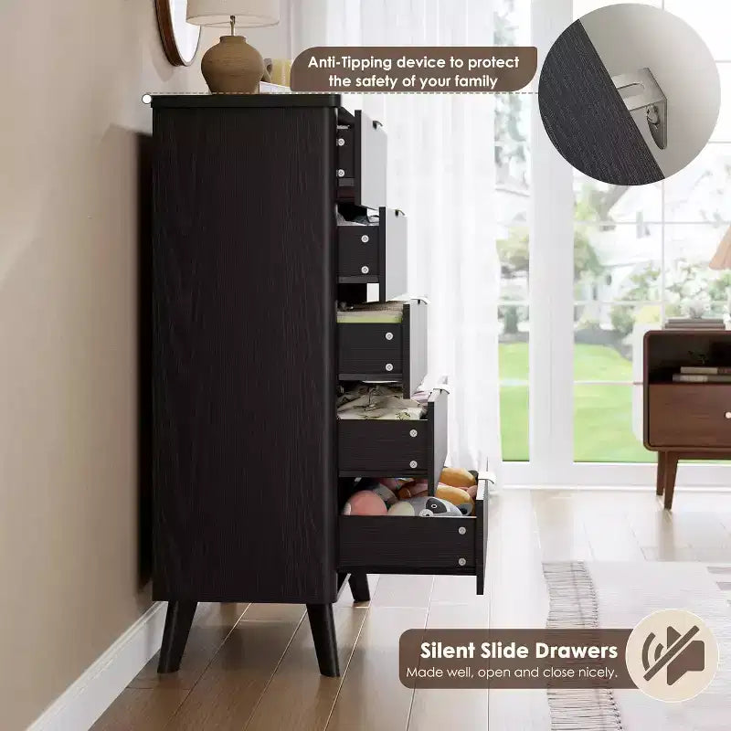Commode à 5 tiroirs cannelée en MDF 80 cm (L) x 120 cm (H)