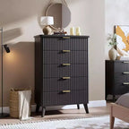 Commode à 5 tiroirs cannelée en MDF 80 cm (L) x 120 cm (H)