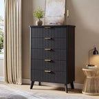 Fluted Dresser for Bedroom with 5 Deep Drawers, 47.2 in Tall Chest of Drawers, Curved Profile Design, Modern Wooden Dresser for Living Room Hallway