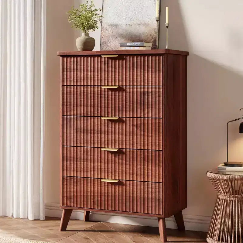 Commode à 5 tiroirs cannelée en MDF 80 cm (L) x 120 cm (H)
