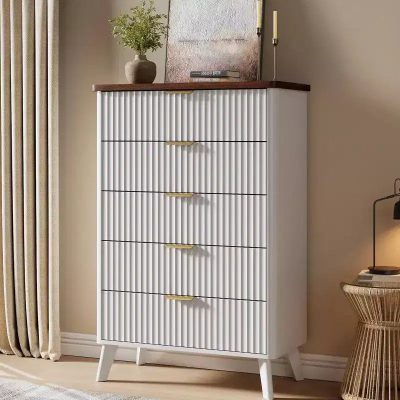 Commode à 5 tiroirs cannelée en MDF 80 cm (L) x 120 cm (H)