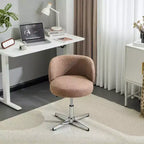 Chaise de bureau pivotante sans accoudoirs Teddy en tissu avec hauteur réglable et dossier incurvé blanc