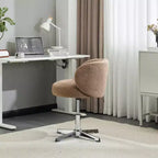 Chaise de bureau pivotante sans accoudoirs Teddy en tissu avec hauteur réglable et dossier incurvé blanc