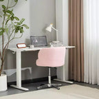 Chaise de bureau pivotante sans accoudoirs Teddy en tissu avec hauteur réglable et dossier incurvé blanc