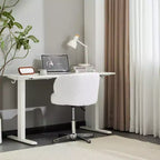 Chaise de bureau pivotante sans accoudoirs Teddy en tissu avec hauteur réglable et dossier incurvé blanc