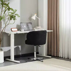 Chaise de bureau pivotante sans accoudoirs Teddy en tissu avec hauteur réglable et dossier incurvé blanc