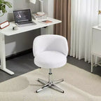 Chaise de bureau pivotante sans accoudoirs Teddy en tissu avec hauteur réglable et dossier incurvé blanc