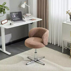 Chaise de bureau pivotante sans accoudoirs Teddy en tissu avec hauteur réglable et dossier incurvé blanc