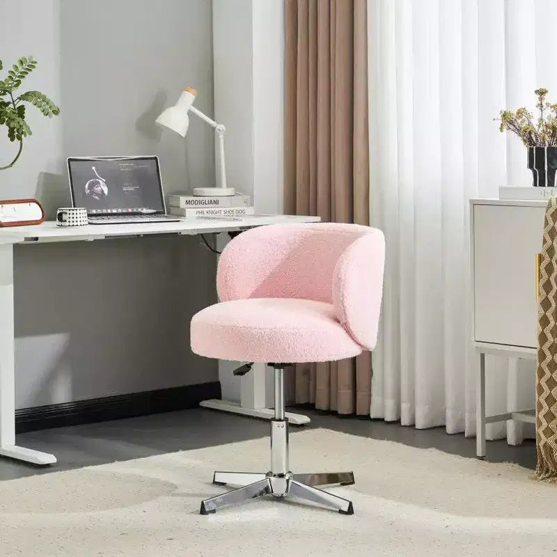 Chaise de bureau pivotante sans accoudoirs Teddy en tissu avec hauteur réglable et dossier incurvé blanc
