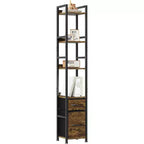 6 Tier Industrial Bookshelf, Tall Narrow Bookcase with 2 Fabric Drawers, Metal Frame Book Shelf, Freestanding Display Shelf Storage Organizer