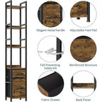 Étagère 6 niveaux en MDF et métal avec 2 tiroirs en tissu 30 cm L x 151 cm H