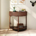Console demi-lune en MDF avec tiroirs ondulés 3D et étagère ouverte 80 cm (L) x 82 cm (H) Marron