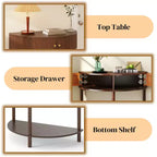 Console demi-lune en MDF avec tiroirs ondulés 3D et étagère ouverte 80 cm (L) x 82 cm (H) Marron