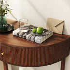 Console demi-lune en MDF avec tiroirs ondulés 3D et étagère ouverte 80 cm (L) x 82 cm (H) Marron