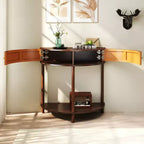 Console demi-lune en MDF avec tiroirs ondulés 3D et étagère ouverte 80 cm (L) x 82 cm (H) Marron