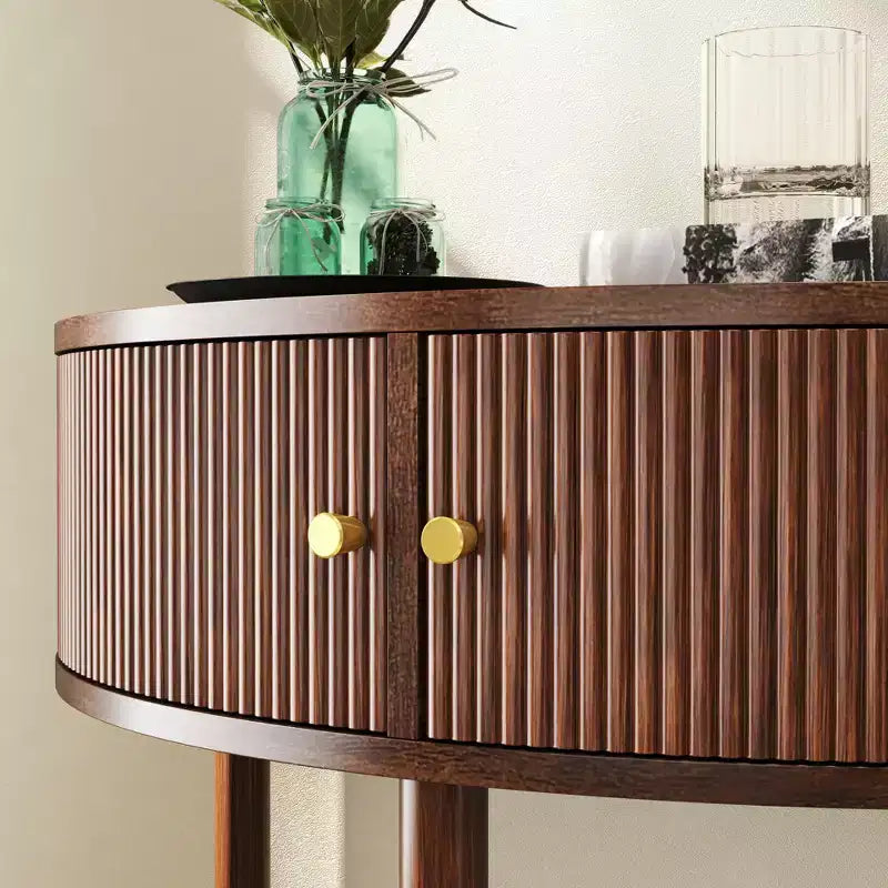 Console demi-lune en MDF avec tiroirs ondulés 3D et étagère ouverte 80 cm (L) x 82 cm (H) Marron