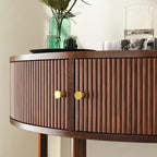 Console demi-lune en MDF avec tiroirs ondulés 3D et étagère ouverte 80 cm (L) x 82 cm (H) Marron